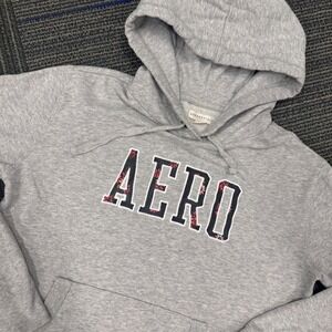 Aeropostale Hoodie Sweatshirt Womens M Gray Floral Graphic Pullover‎